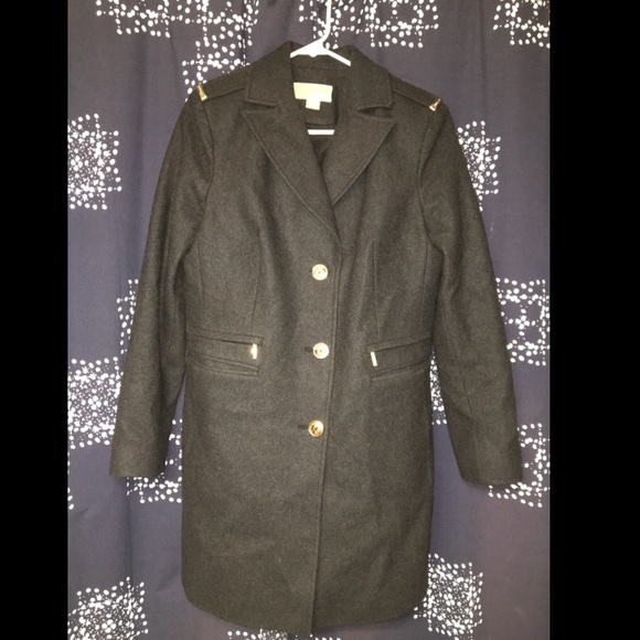 Gray Michael Kors Long Pea Coat with Gold hardware - Picture 1 of 8